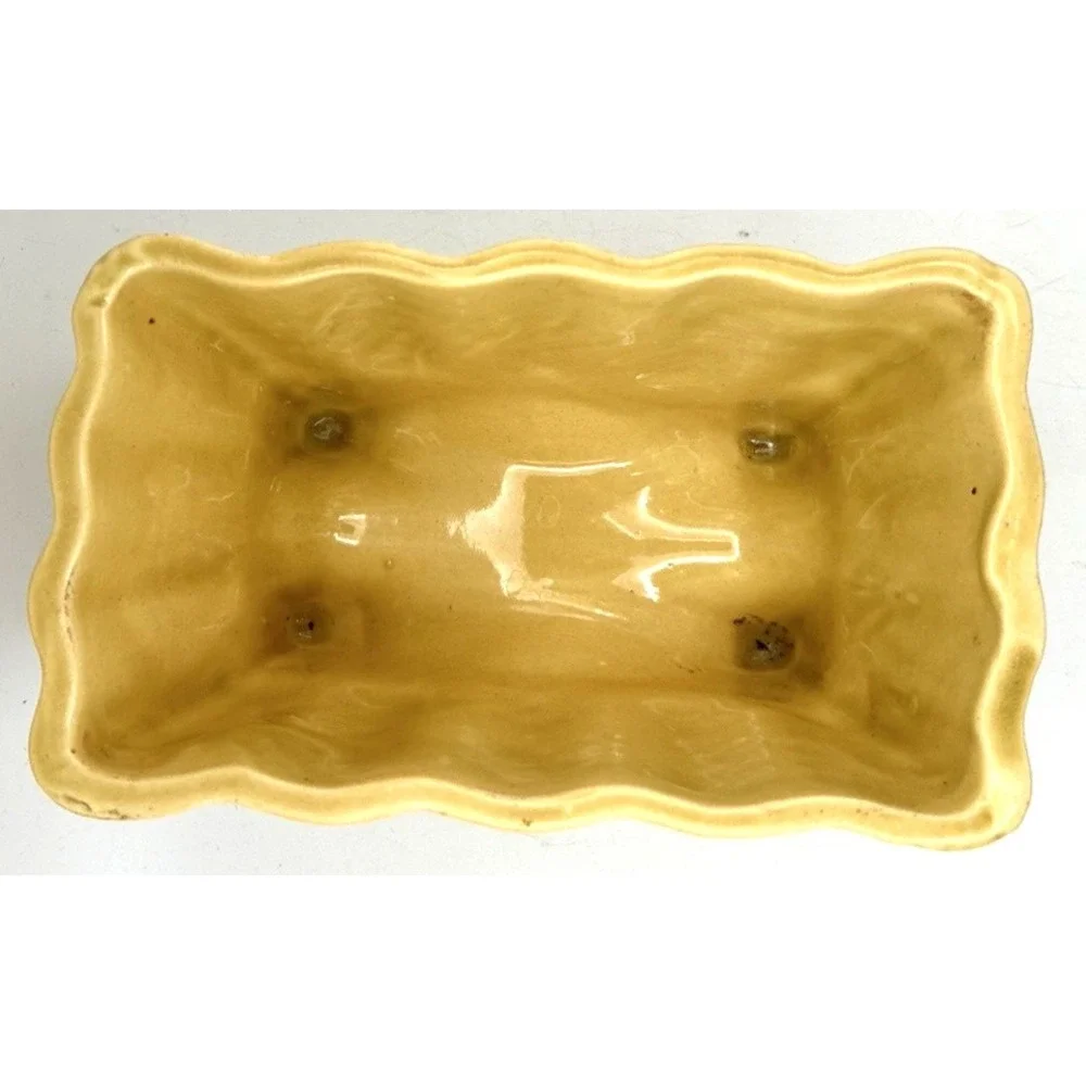 Vintage MCM California Pottery Planter Mustard Yellow Ribbed Rectangular USA